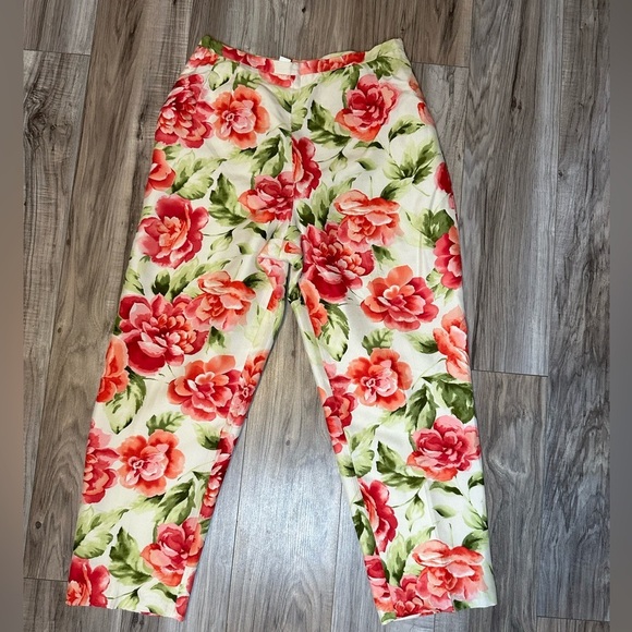 Talbots Pants - Talbots Petites Vintage Floral Print 100% Silk Slim Ankle Pants Size‎ 8